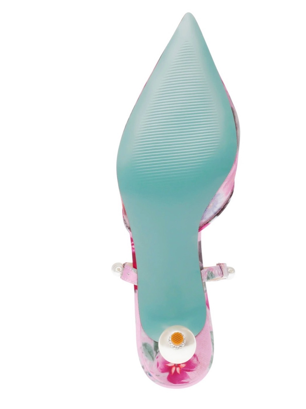 Betsey Johnson Pink Pearl-Embellished Floral Mesh Kitten Heel - Picture 5 of 7